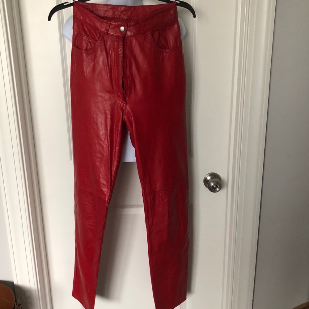 Red leather pants Tannery West